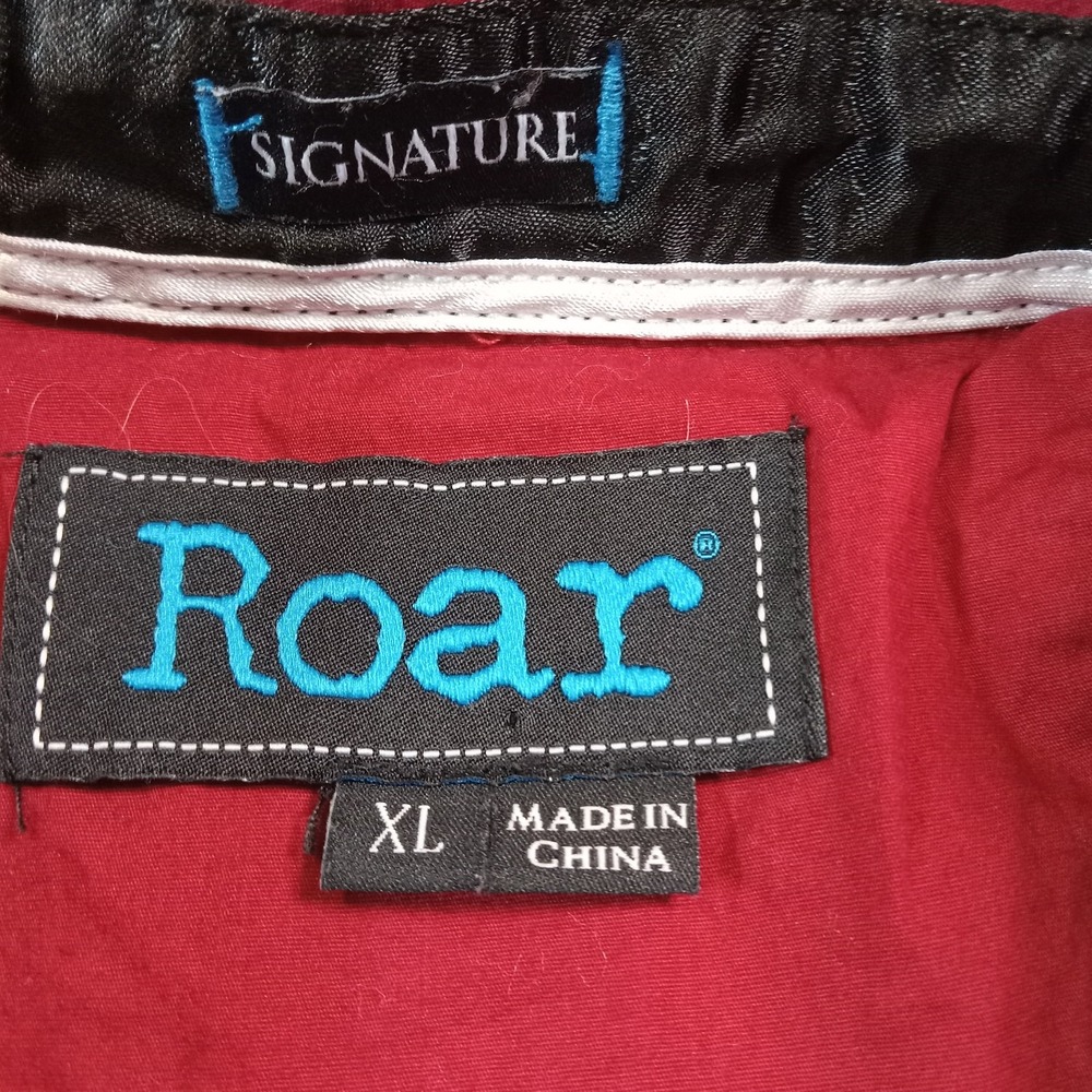 Roar Signature Embroidered Long Sleeve Button Up Stretch Shirt Men's XL Dark Red - Picture 3 of 6